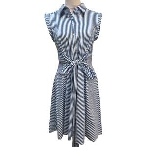 Lucy Paris Womens Blue White Striped Sleeveless Tie Waist Shirt Dress Size M